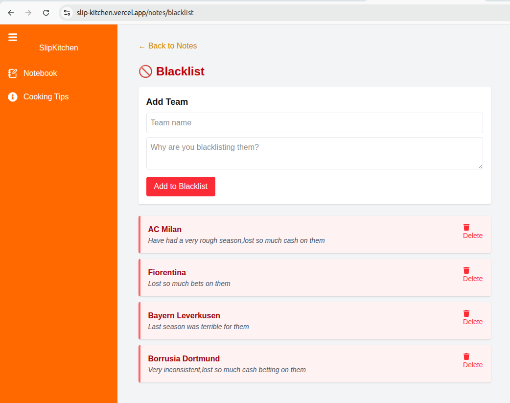 Blacklist screen