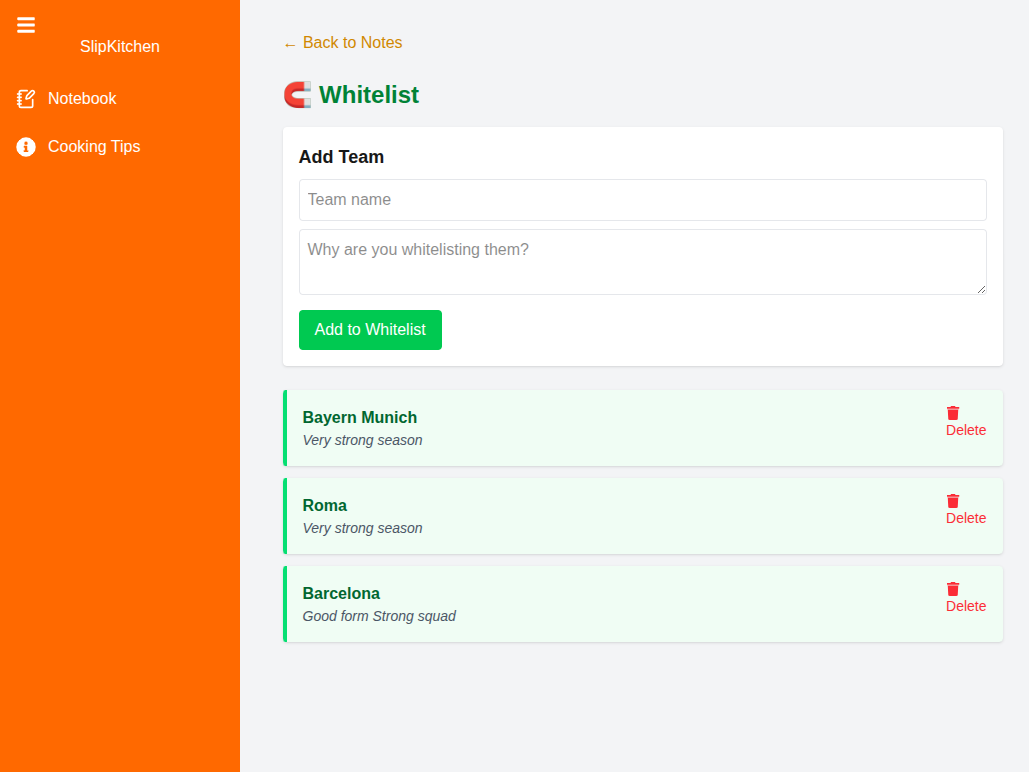 Whitelist screen